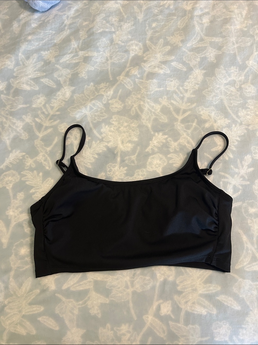 Black Ribbed Swim Top